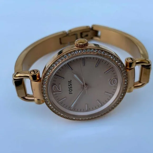 Fossil Ladies Watch GEORGIA Gold Tone Analog Crystals Accent Bezel Wrist Watch - Picture 10 of 12